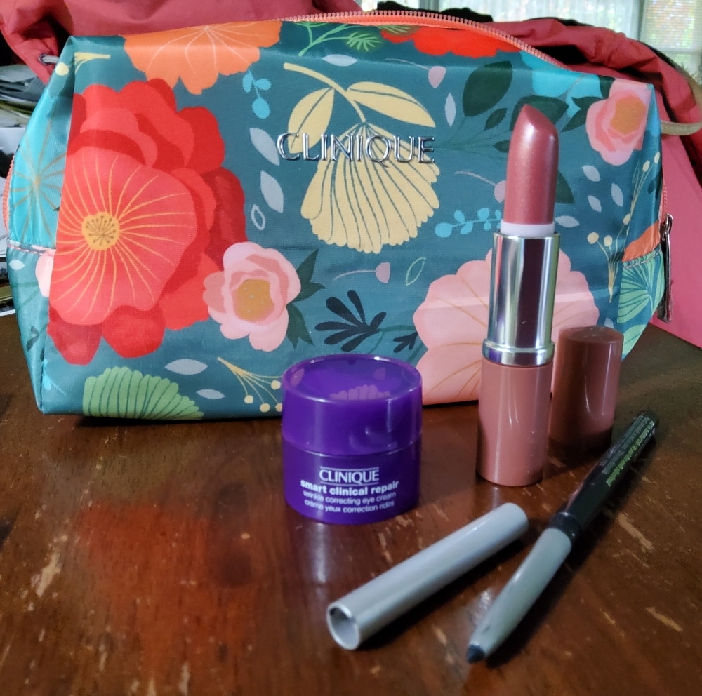 Clinique Cosmetic Bag, Eyeliner, Lipstick, Eyecream